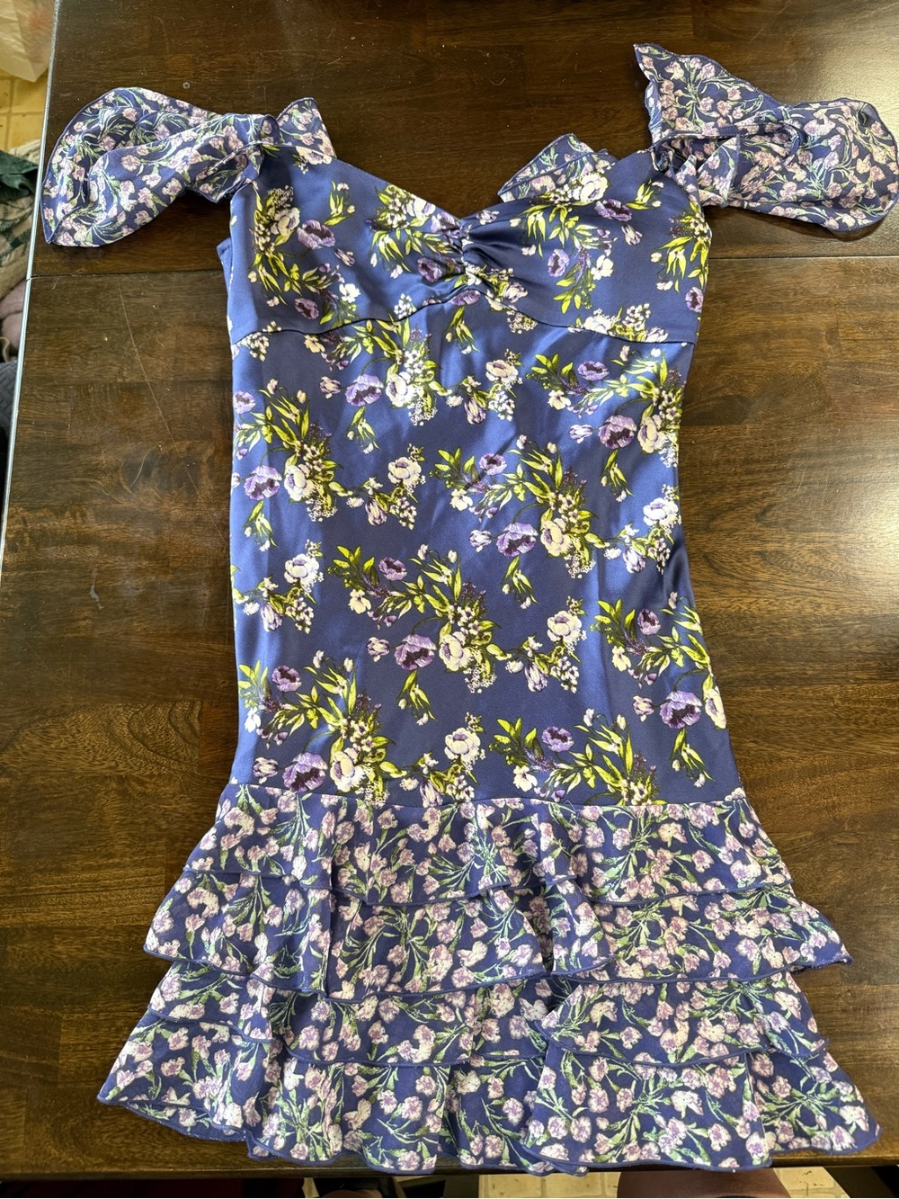 Forever 21 Purple Floral Tie-Shoulder Ruffle Dress